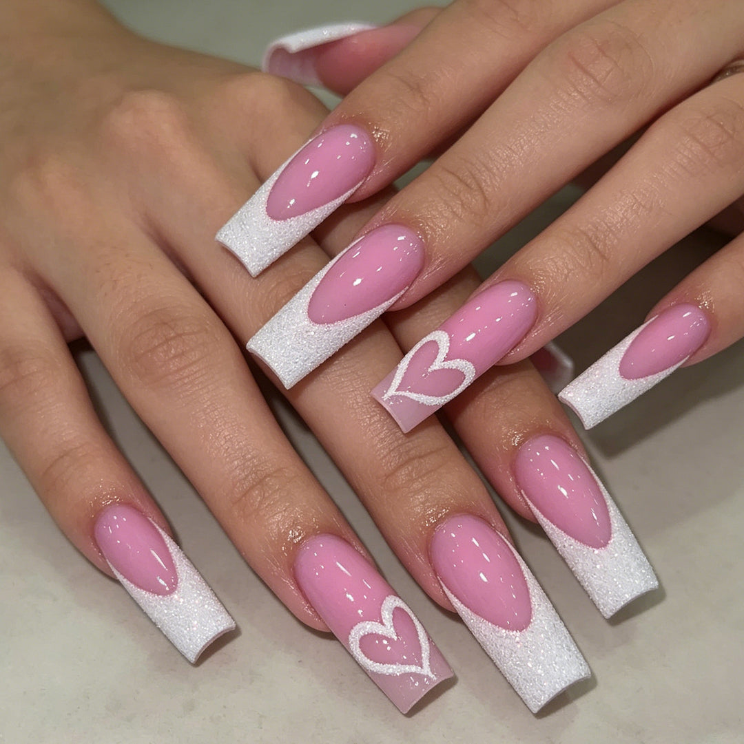 Glamorous Heart Design Acrylic Nail Extensions Kalsten
