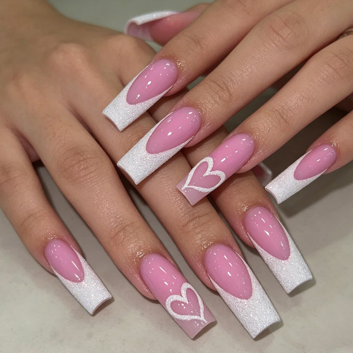 Glamorous Heart Design Acrylic Nail Extensions Kalsten