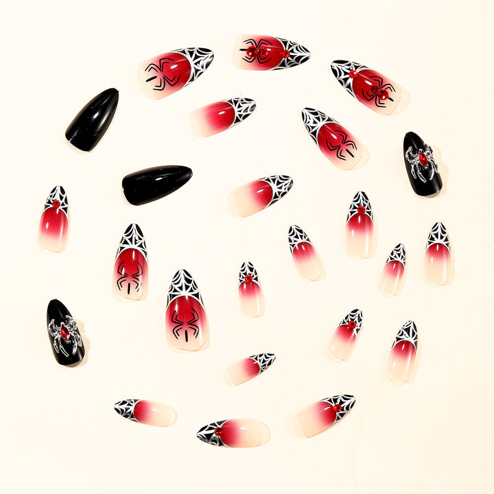 Gothic Spider-Themed Stiletto Nail Art Extensions Kalsten