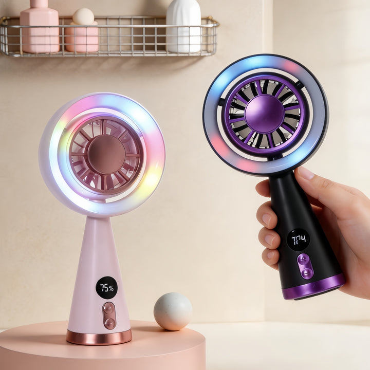 Women's Portable Mini Fan with LED Lighting and Digital Speed Display Kalsten