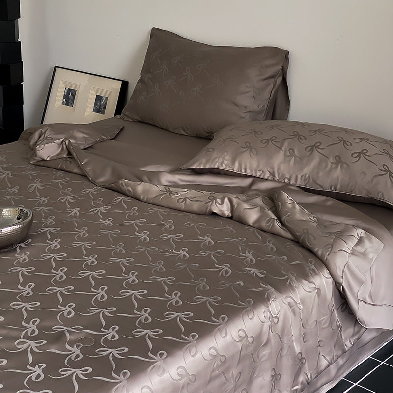 Premium Satin bedding set with fine jacquard relief and silky matte finish
