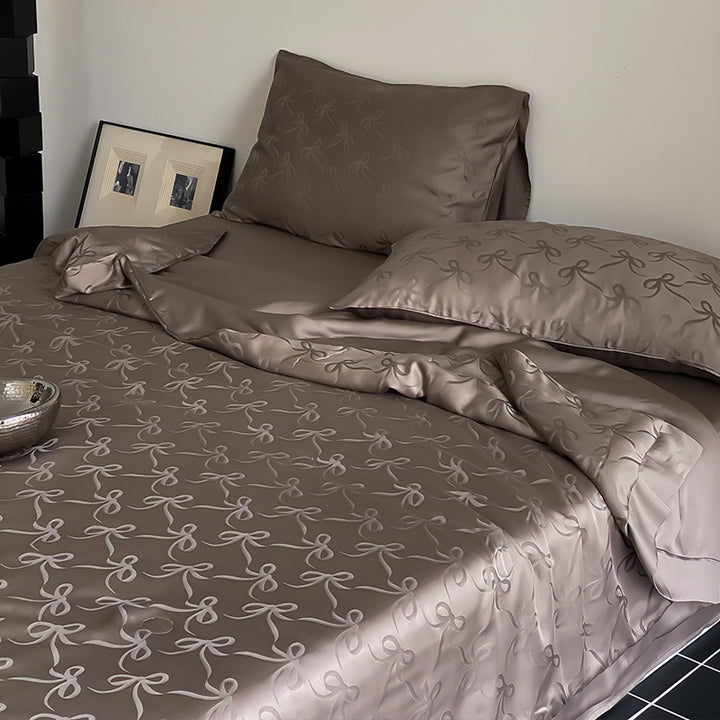 Premium Satin bedding set with fine jacquard relief and silky matte finish
