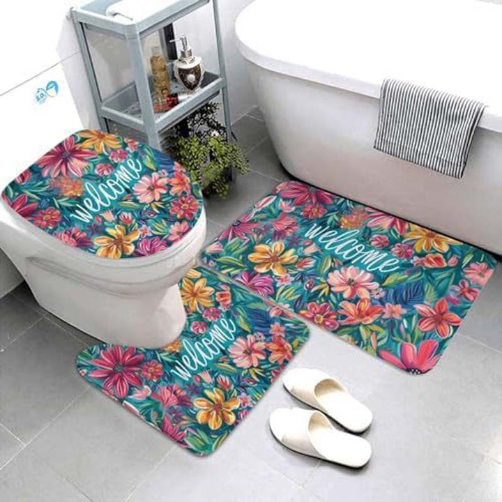 Geometric Pattern Bathroom Mat Set