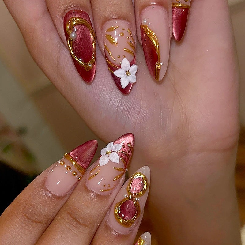 Artificial Nail Set with Floral Patterns and Glamorous Accents Kalsten