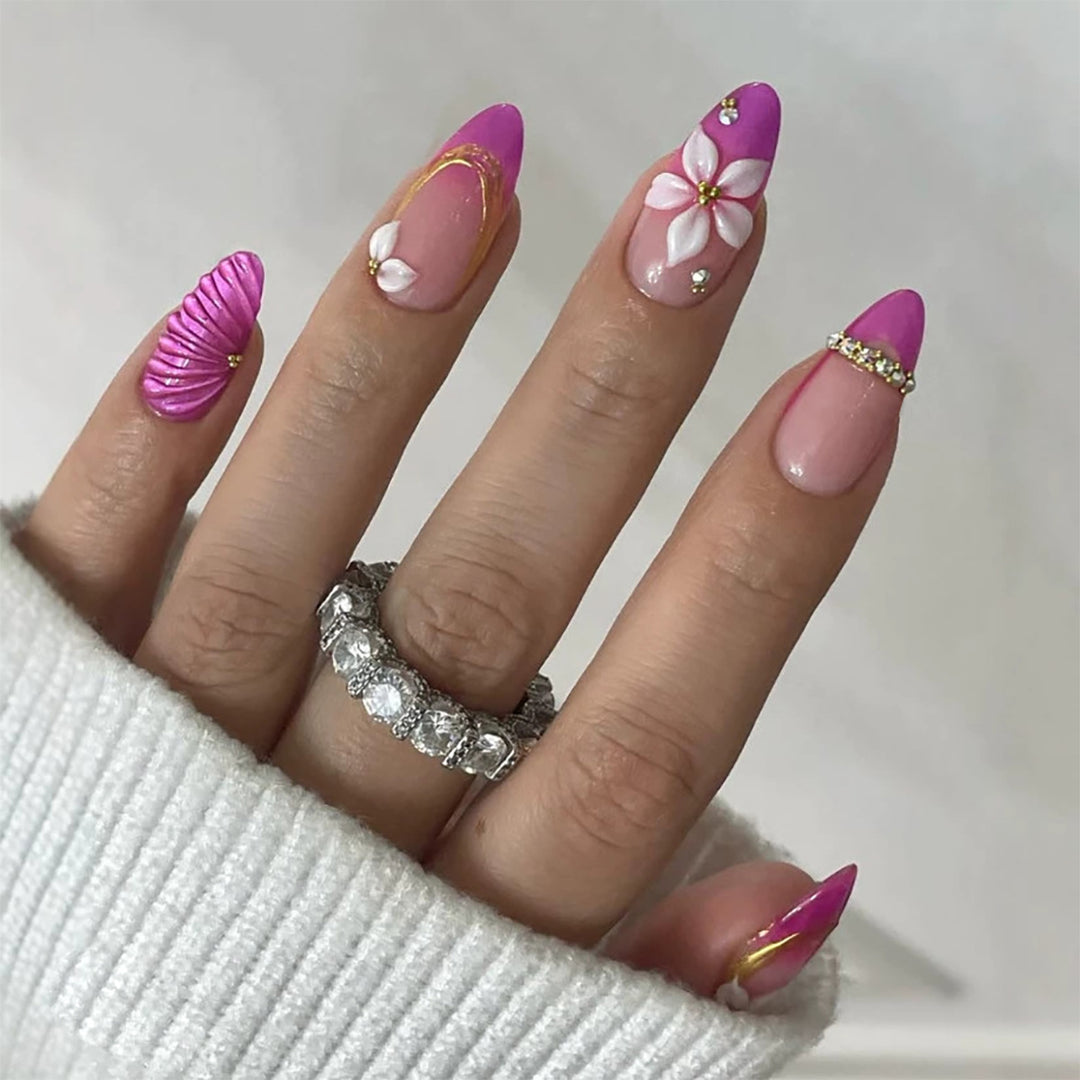 Floral Embellished Press-On Nails