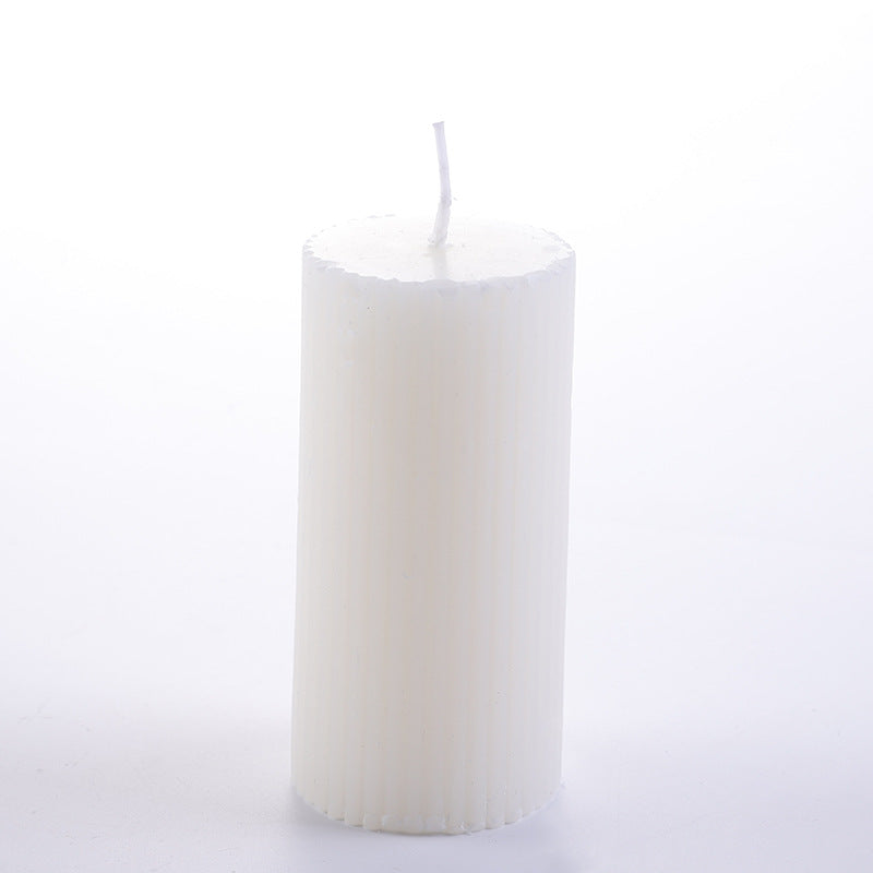Ribbed Unscented Pillar Candle with Vertical Fluted Texture