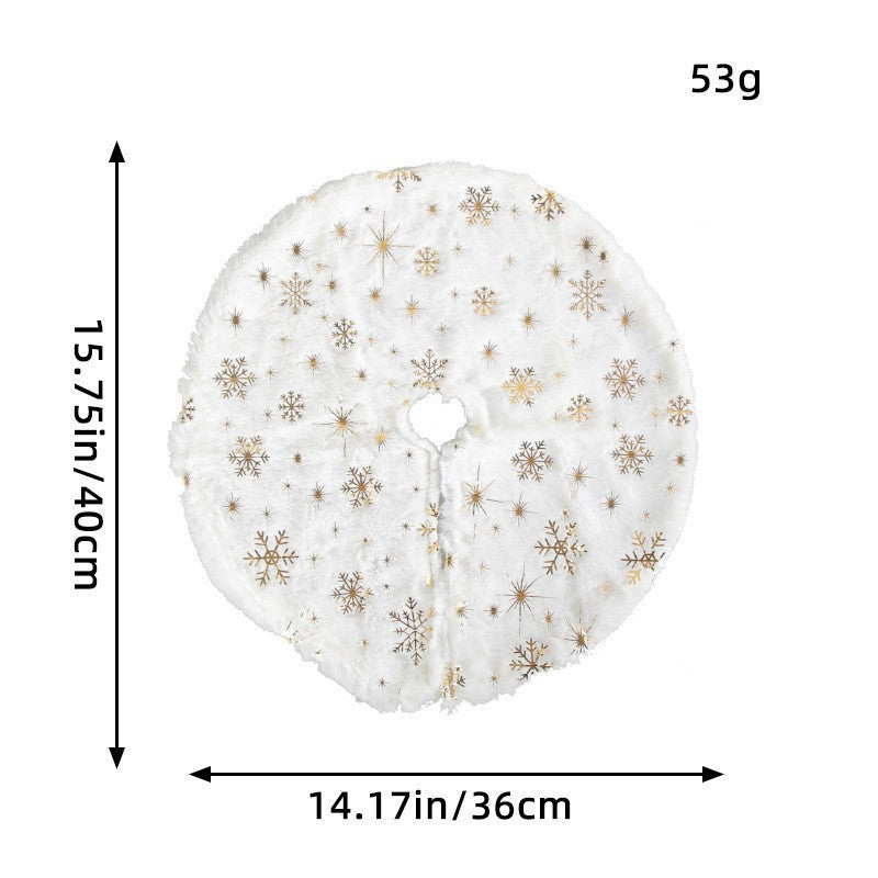 Plush Round Faux Fur Christmas Tree Skirt With Gold Star Print And Center Slit Closure