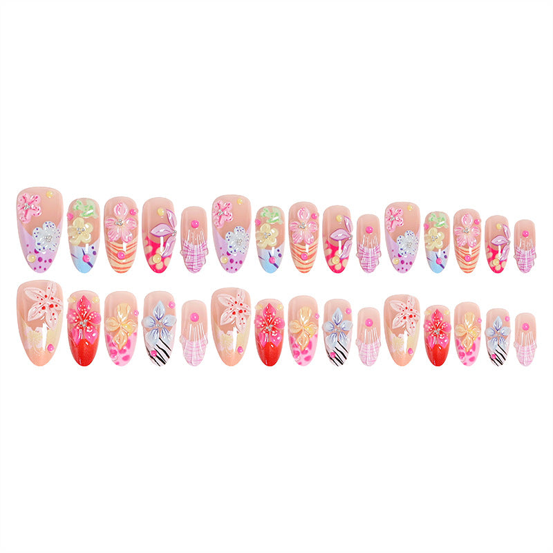 Artificial nail set with floral 3D decorations Kalsten