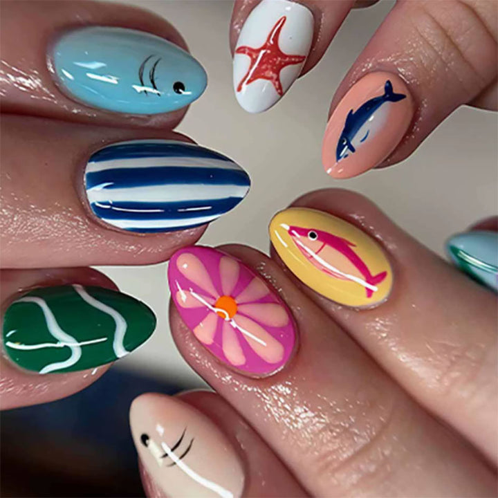 Decorative Press-On Nail Art Set with Geometric Patterns