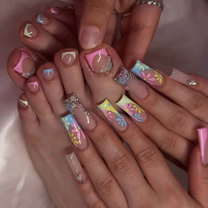 Vibrant Floral Press-On Nail Art Kalsten