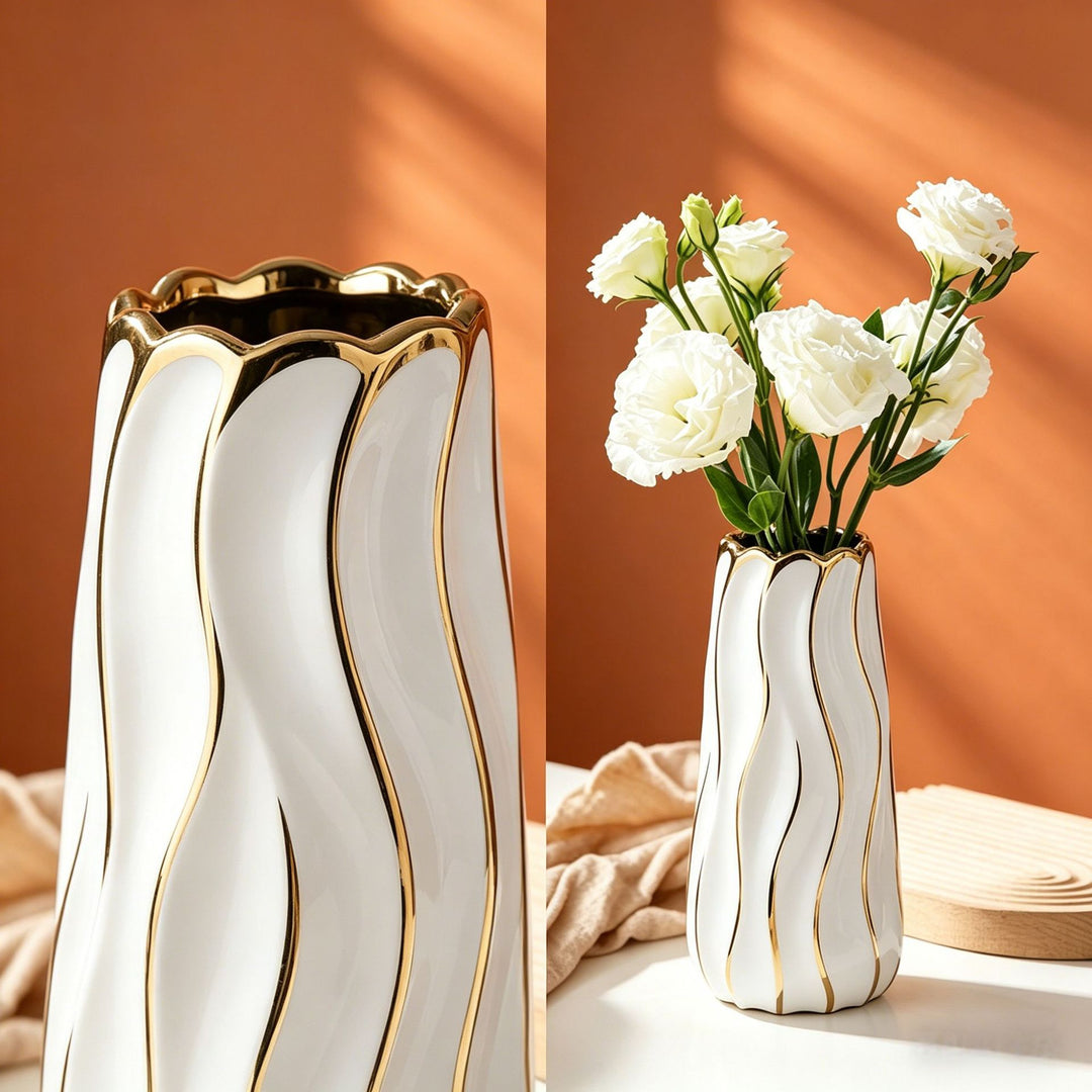 Elegant Wave-Patterned Decorative Ceramic Vase