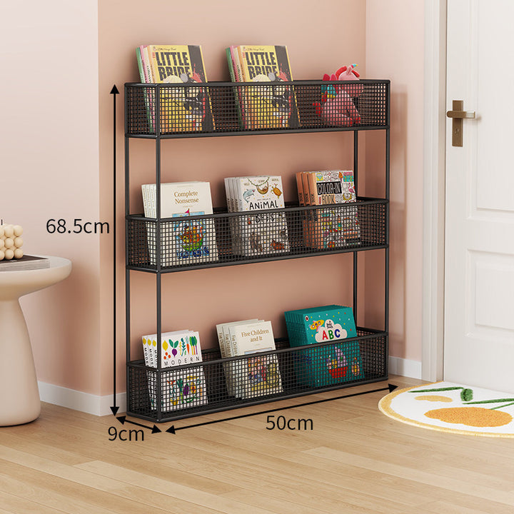 Industrial Metal Mesh Four-Tier Narrow Bookshelf Organizer