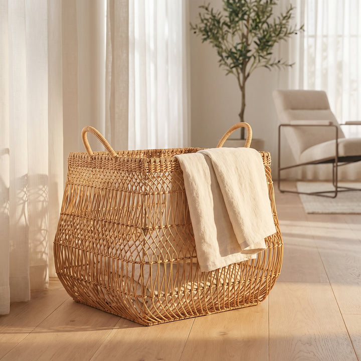 Playful storage basket made of handwoven wicker Kalsten