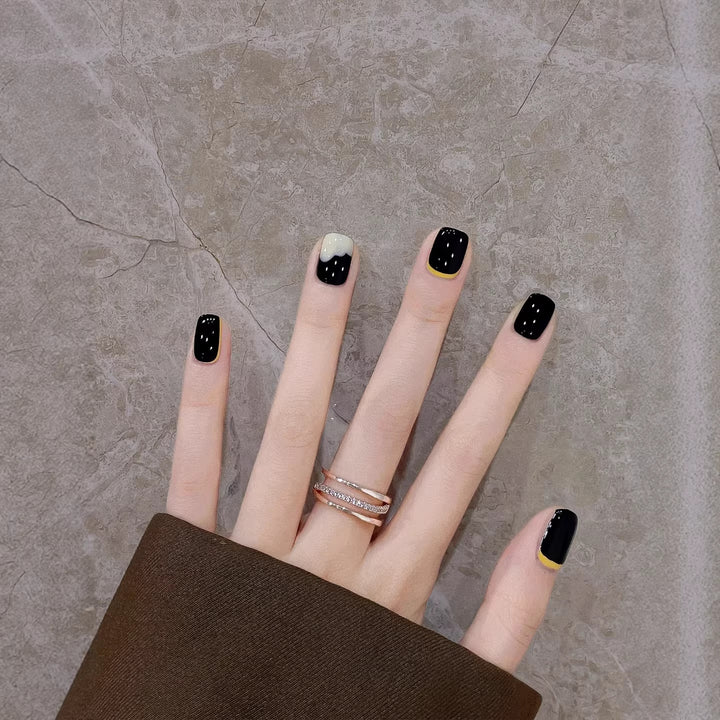 Artistic Press-On Nail Art Set with Modern Geometric Designs