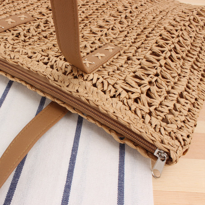 Braided summer bag with sturdy leather handles Kalsten