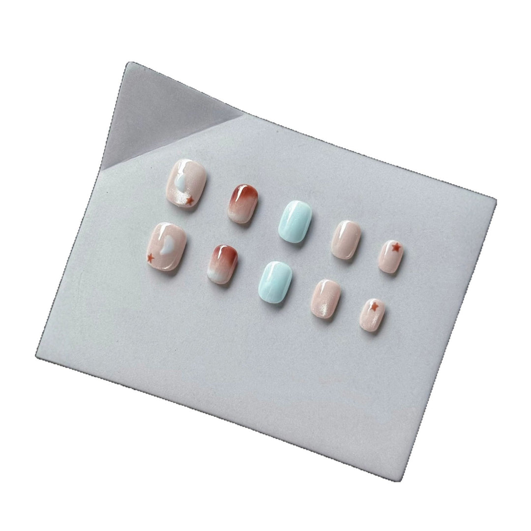 Artistic Press-On Nail Set with Star and Heart Designs