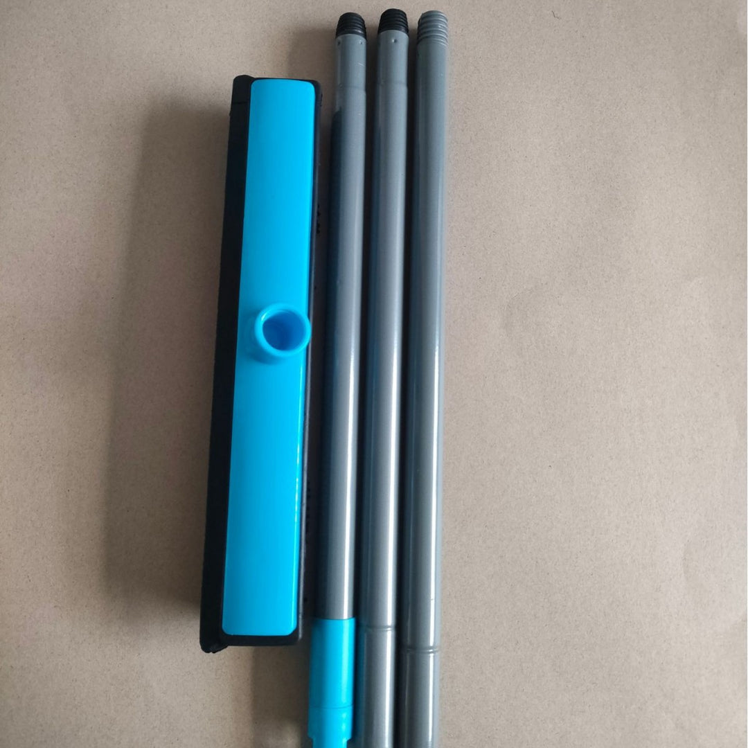 Heavy-Duty Rubber Floor Squeegee With Telescopic Handle And Angled Swivel Head