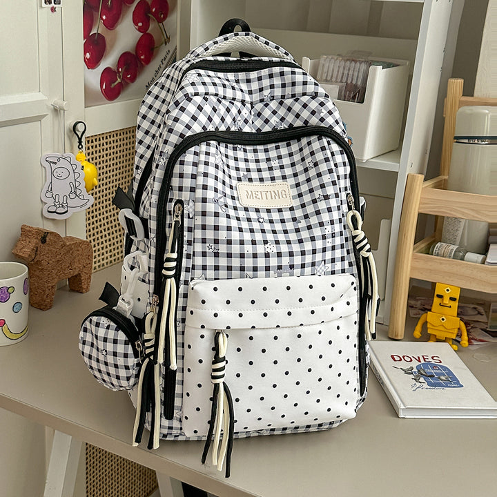 Decorative Plaid and Star Patterned Backpack Kalsten