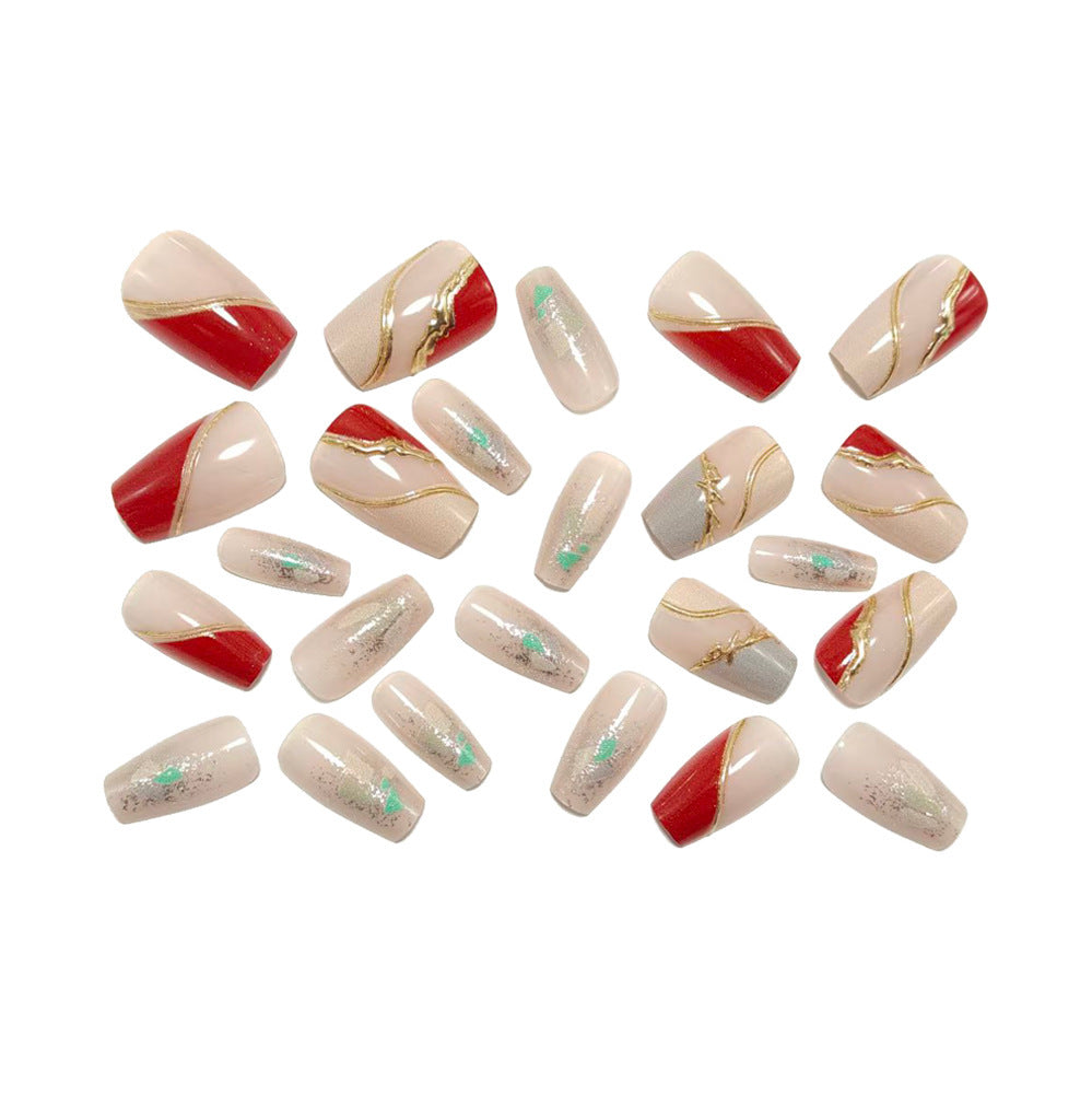 Artificial nails with elegant gold pattern and glitter accents Kalsten