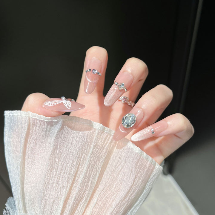 Glamorous Crystal-Studded Stiletto Press-On Nails Kalsten