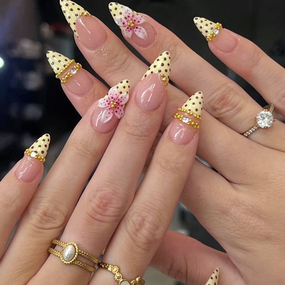 Artistic 3D Floral Accent Stiletto Nail Art Extensions Kalsten