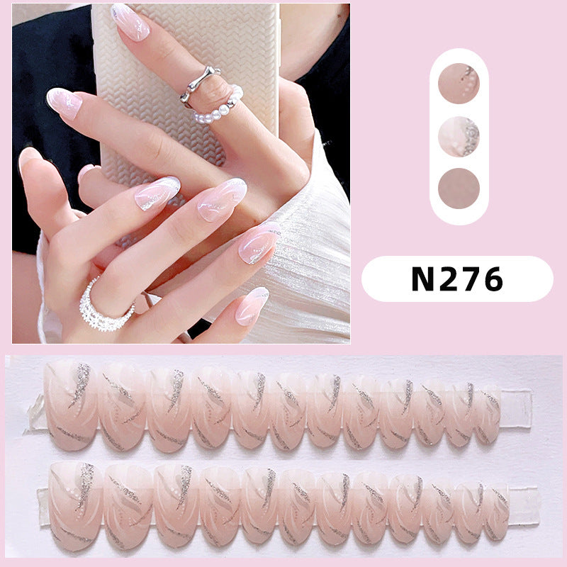Elegant Press-On Nail Set with Rhinestone Details
