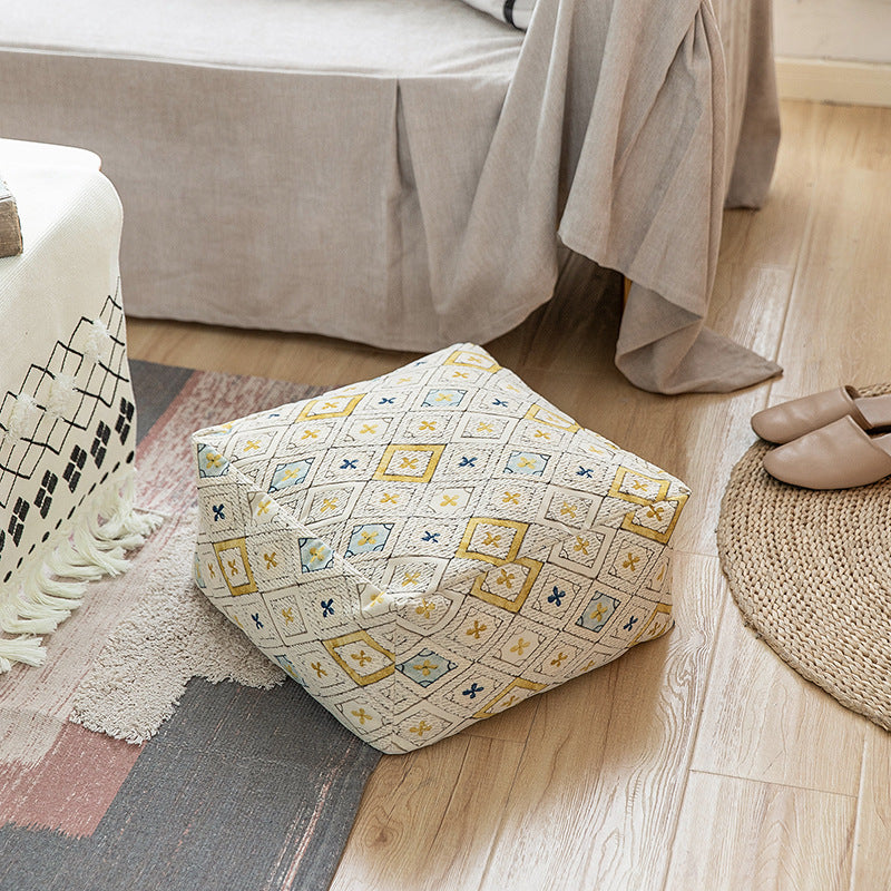 Quilted floor cushion with removable cover and camouflage pattern