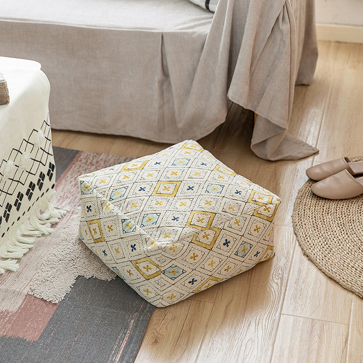 Quilted floor cushion with removable cover and camouflage pattern