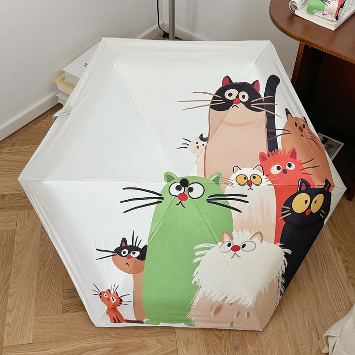 Women's Folding Umbrella with Playful Cat Design Kalsten