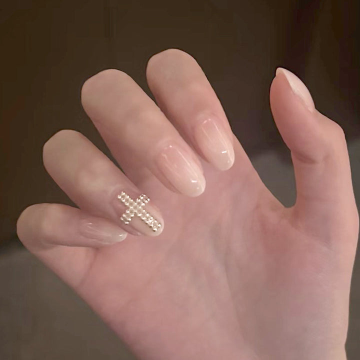 Elegant Press-On Nail Art with Cross Design Kalsten