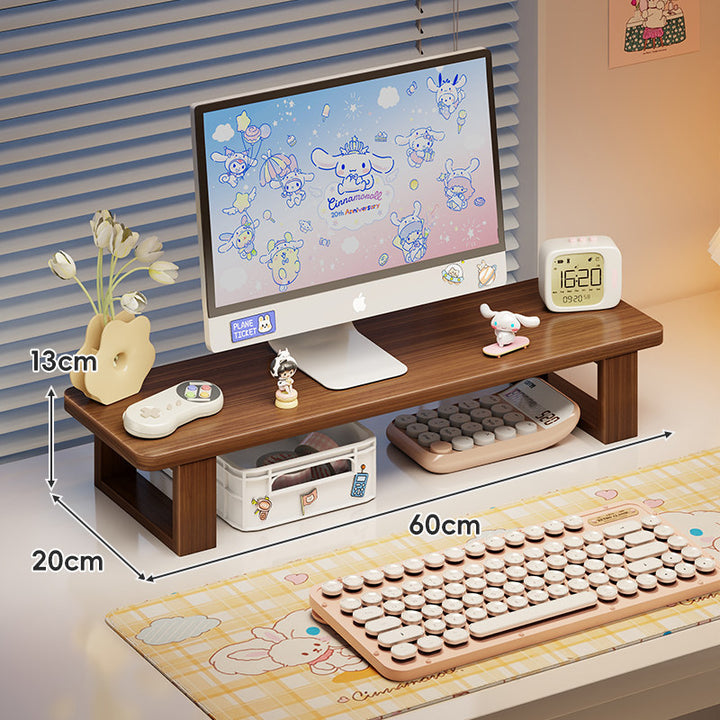 Bamboo Desktop Monitor Riser with Under-Shelf Keyboard Storage and Cable Management