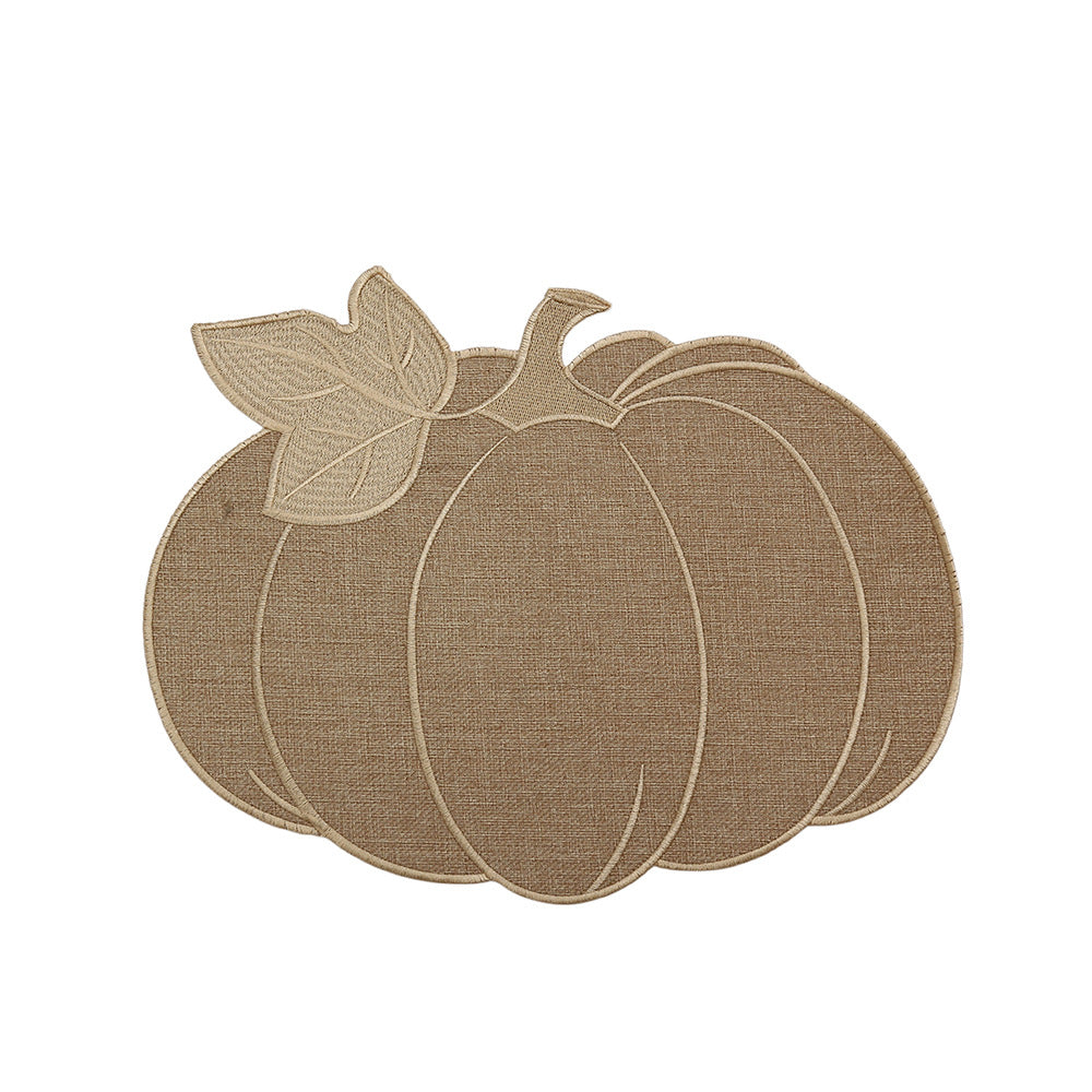 Pumpkin-shaped table set made of linen look with quilted contours and heat-resistant placemat