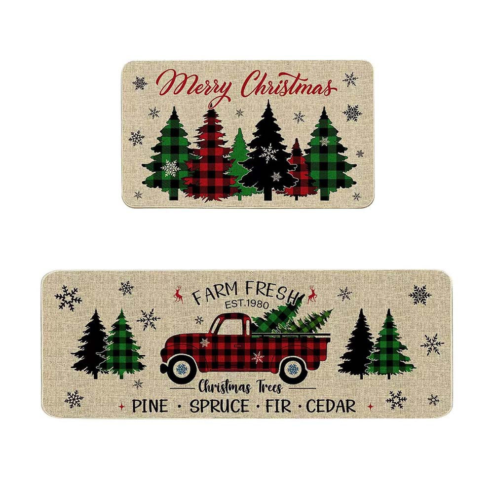 Festive Christmas-Themed Kitchen Mat Set