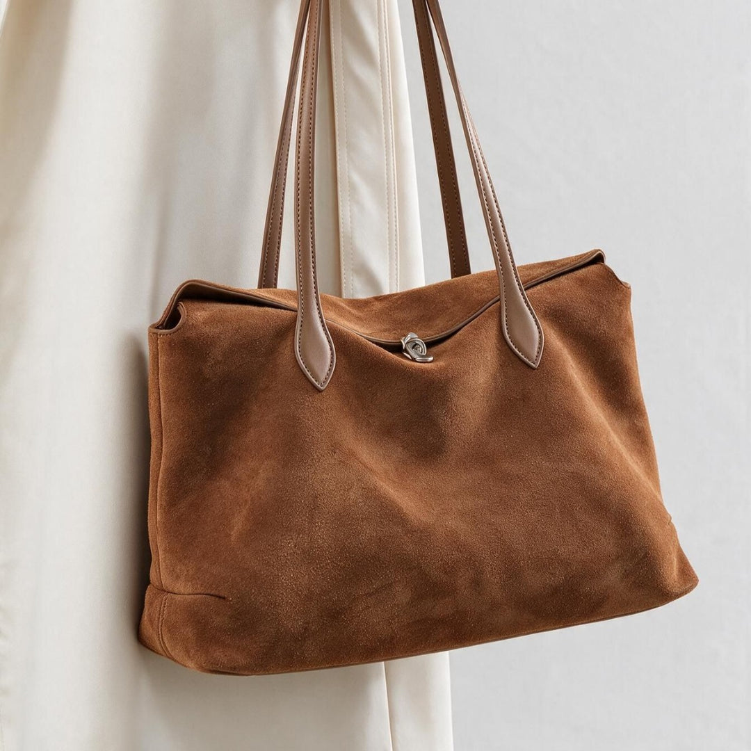 Suede Oversized Slouchy Tote Bag with Double Leather Handles
