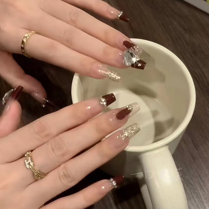 Decorative Press-On Acrylic Nails with Glitter and Gem Accents Kalsten