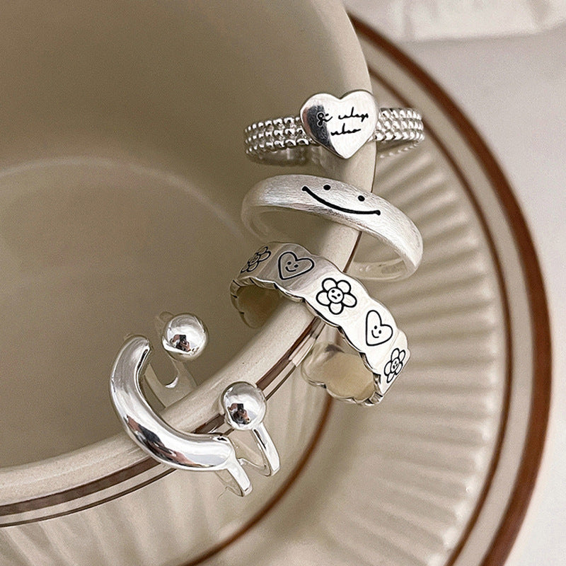 Adjustable Silver Floral Pattern Ring Kalsten