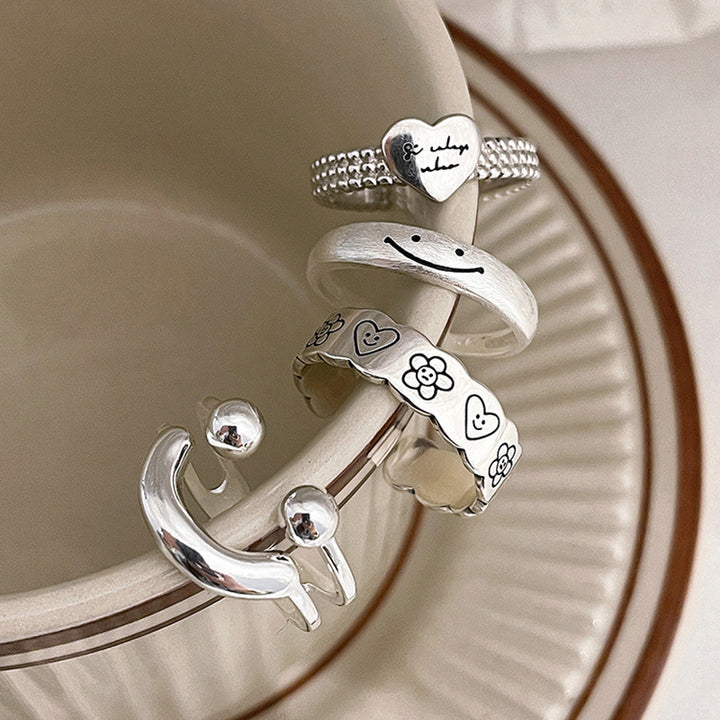 Adjustable Silver Floral Pattern Ring Kalsten