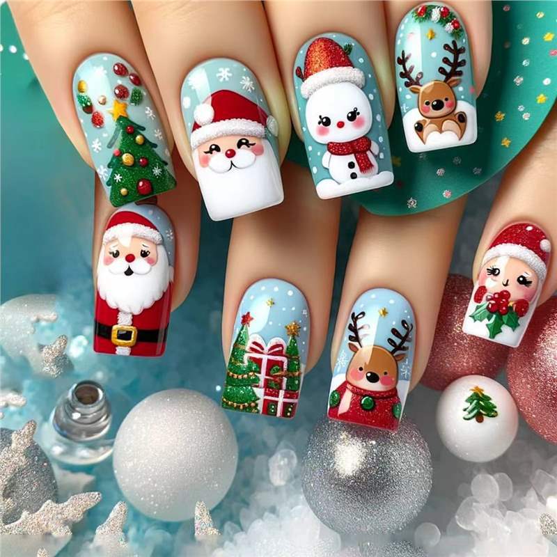 Festive Holiday-Themed Press-On Nail Art Set Kalsten