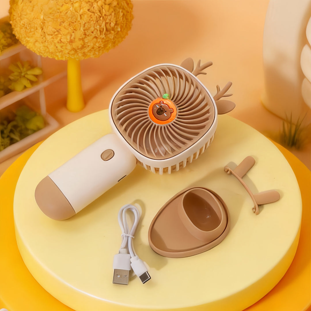 Unisex portable hand fan with bear motif and charging station Kalsten