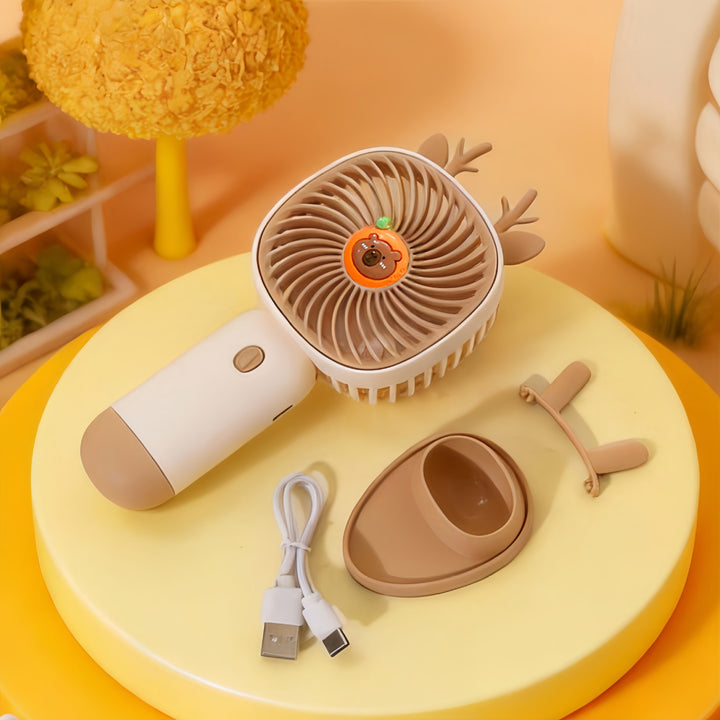 Unisex portable hand fan with bear motif and charging station Kalsten