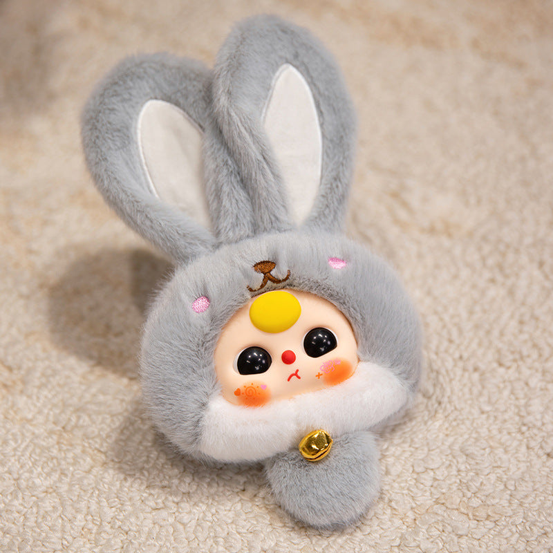 Bunny Plush Bag Charm with Bell and Collectible Resin Face Kalsten