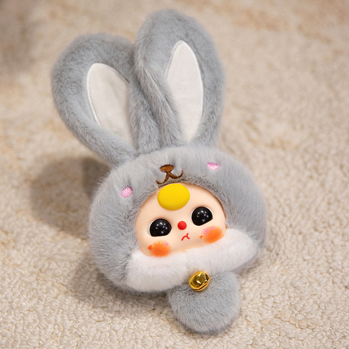 Bunny Plush Bag Charm with Bell and Collectible Resin Face Kalsten