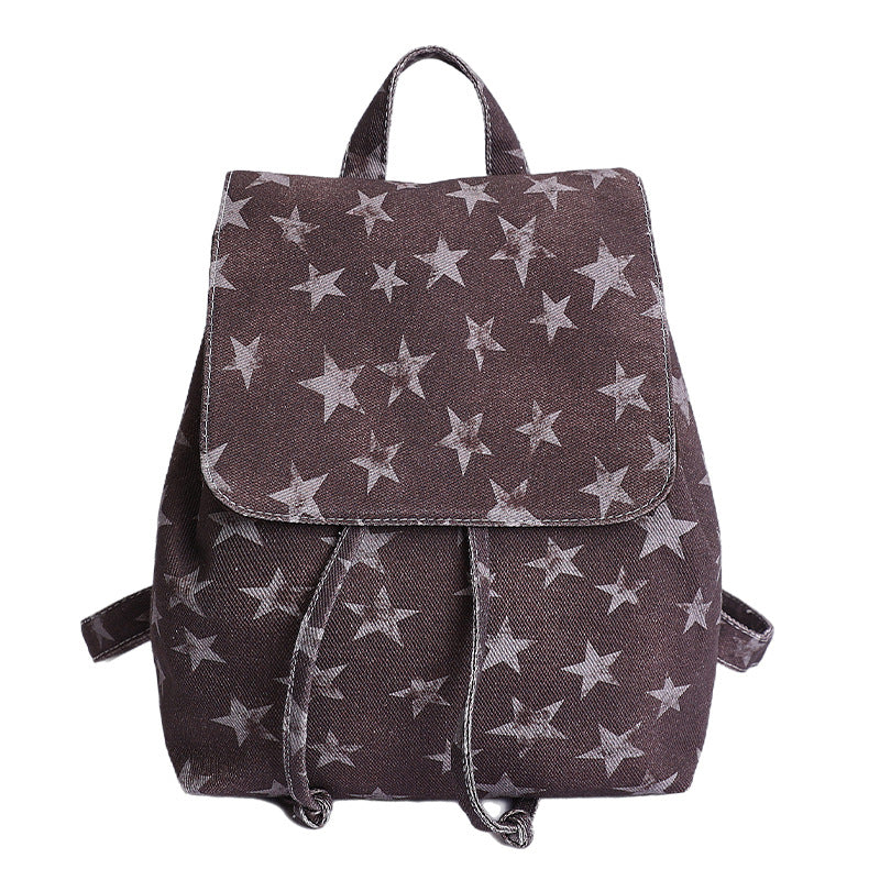 Star-Patterned Denim Backpack