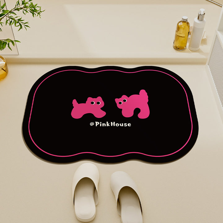 Cloud-Shaped Microfiber Anti-Slip Absorbent Bathroom Mat with Cartoon Dog Print