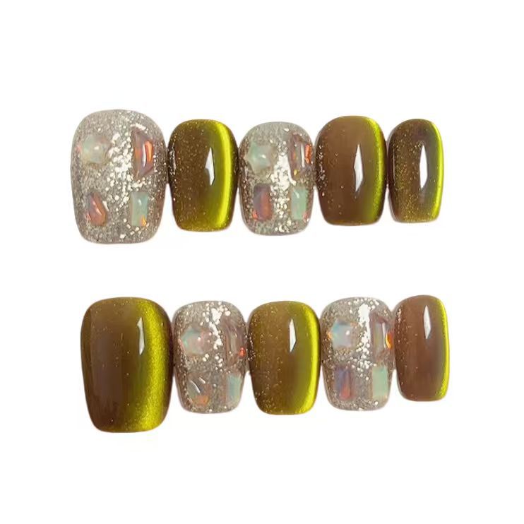 Iridescent Nail Art Extensions with Glitter Accents