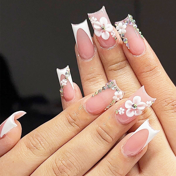 Floral Accent Long Gel Press-On Nails Kalsten