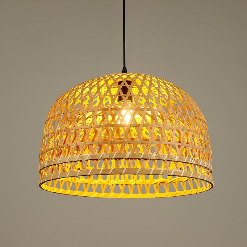 Woven Bamboo Dome Pendant Light
