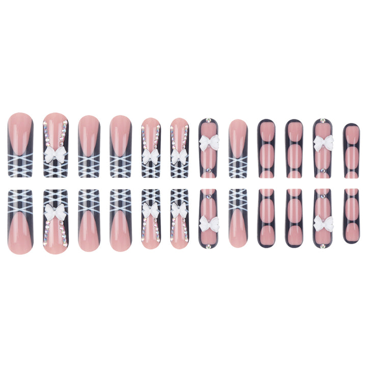 Stiletto Press-On Nail Set with Decorative Bow and Gem Accents Kalsten