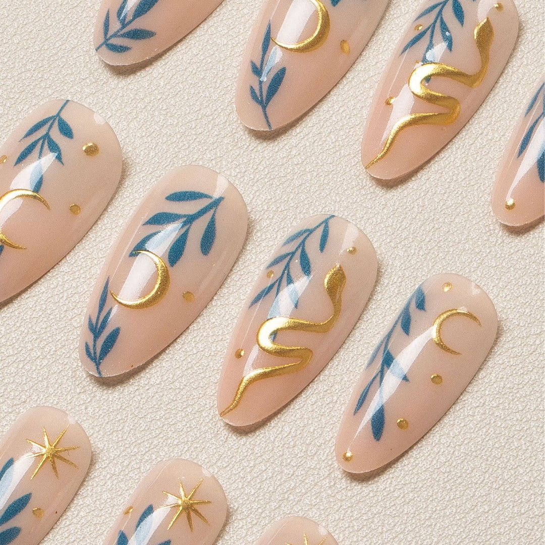 Artistic Leaf and Star Nail Art