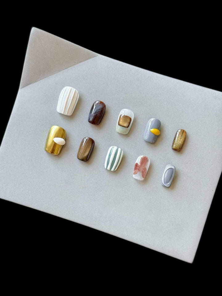 Artistic Press-On Nail Set with Luxury Patterns